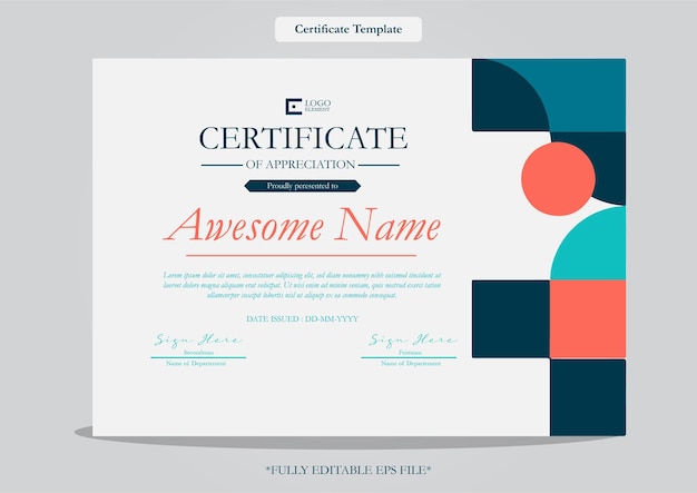Certificate of appreciation design template with geometric style