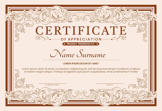 A certificate of appreciation is made in pink and brown.