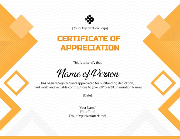 Certificate of Appreciation orange abstract design