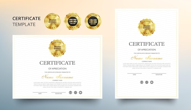 Modello di certificato di apprezzamento con illustrazione vettoriale del diploma di modello moderno e di lusso