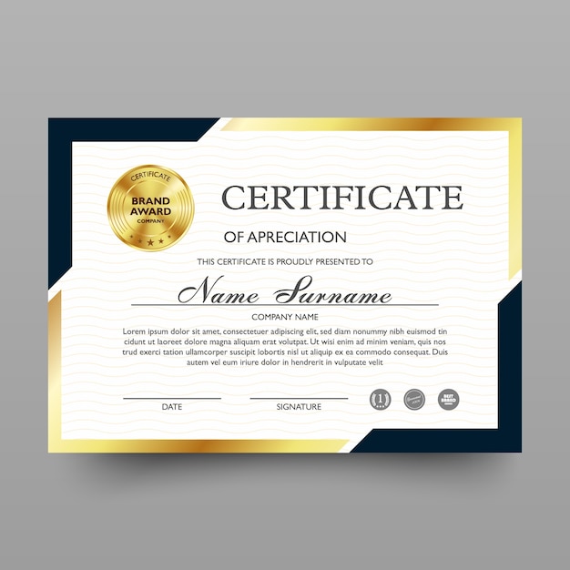 Certificate of appreciation template with luxury and modern pattern, diploma