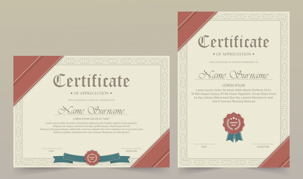 Certificate of appreciation template with vintage gold border - vector