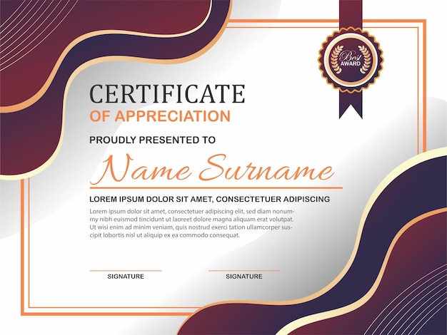 Vector certificate appreciation template