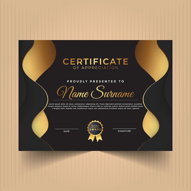 Certificate of appreciation with dark and gold colors