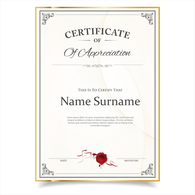 Certificate of Appreciation with Elegant Gold Frame