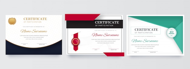 Vector certificate best award diploma set.