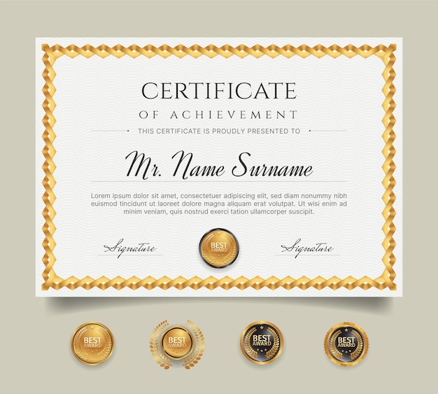 Vector certificate border template with golden badge