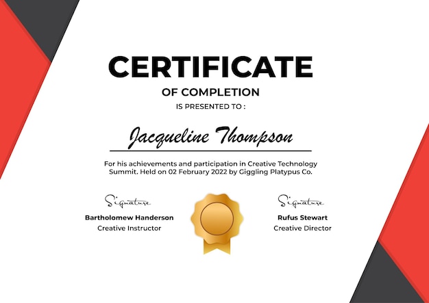 Certificate Completion Modern Vector Template