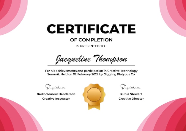 Certificate Completion Modern Vector Template