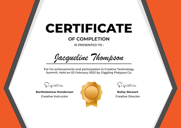 Certificate Completion Modern Vector Template