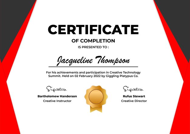 Certificate Completion Modern Vector Template