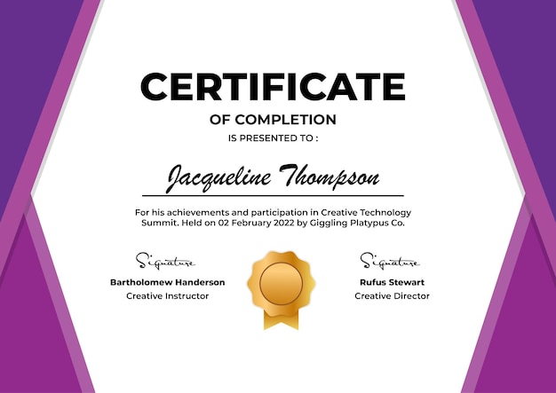 Certificate Completion Modern Vector Template