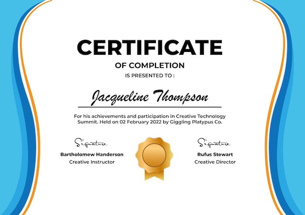 Certificate of Completion Modern Vector Template