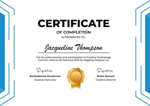 Certificate of Completion Modern Vector Template