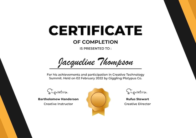 Certificate of Completion Modern Vector Template