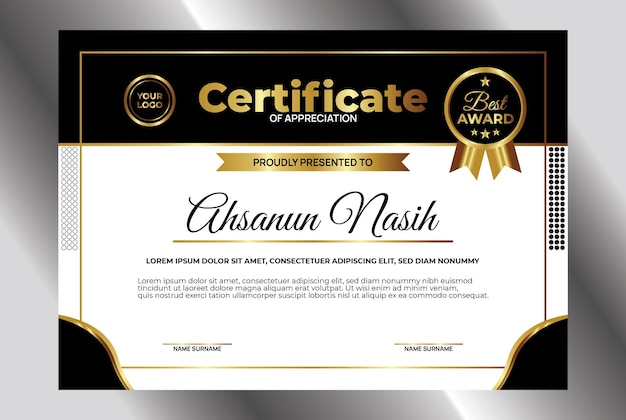 Certificate design template black gold elegant flat