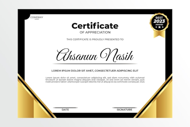 Certificate design template gold black elegant