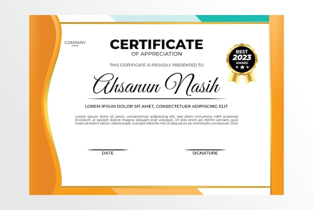 Certificate design template green orange gold