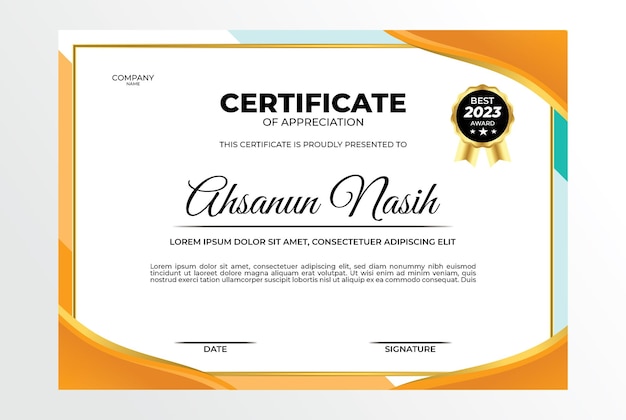 Certificate design template green orange gold