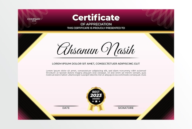 Certificate design template pink gold elegant