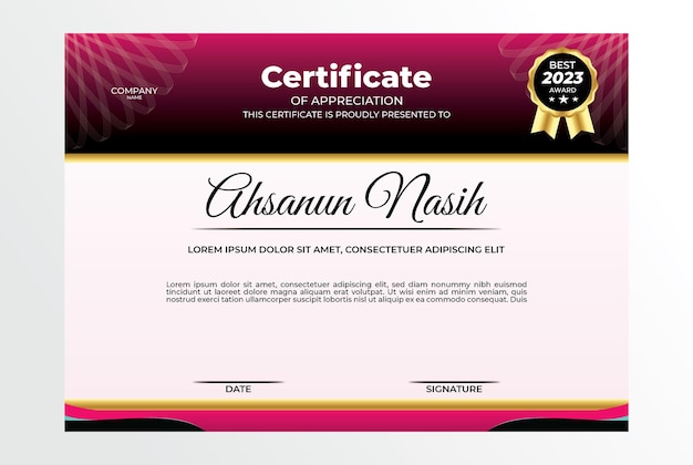 Certificate design template pink gold elegant