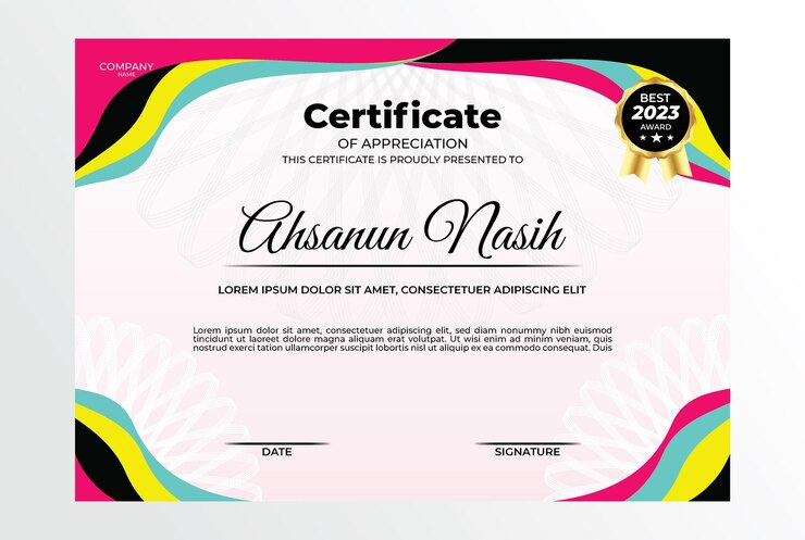 Vector certificate design template pink gold elegant
