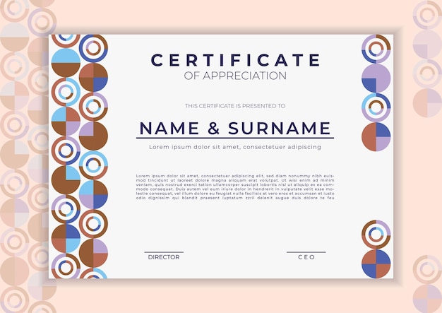 certificate design template with colorful bauhaus design