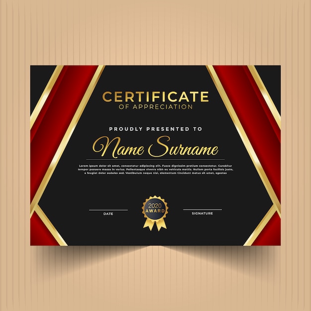 Certificate diploma design for achievements with gold and red  lines