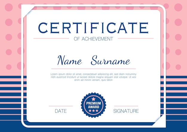 Certificate or diploma elegant blue and pink template vector