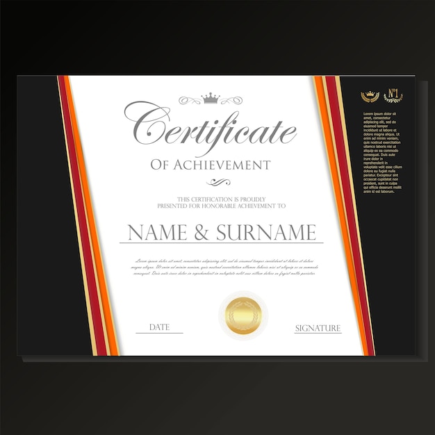 Certificate or diploma retro design template on black background