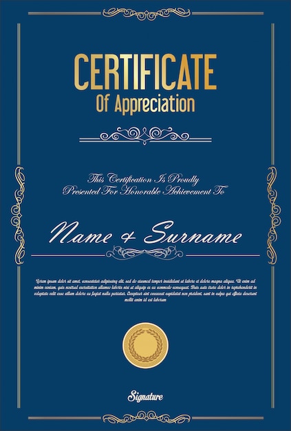 Certificate or diploma retro vintage template