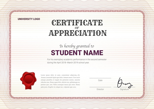 Certificate or diploma template with guilloche style in vector illustration.