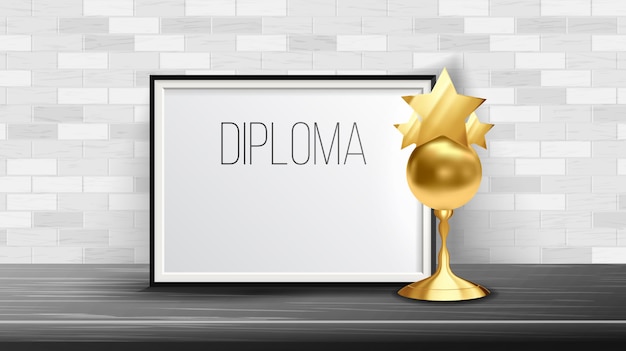 Certificate diploma with golden cup