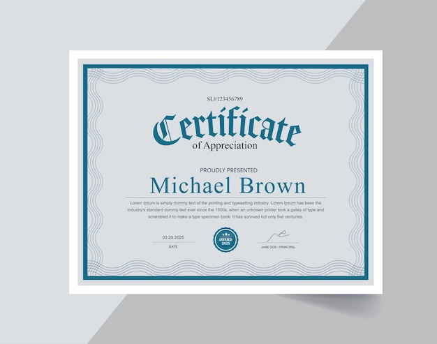 Vector certificate of excellence layout instant download