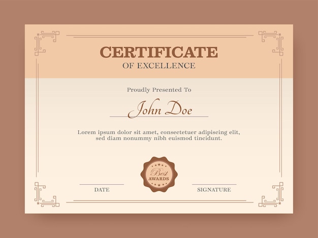 certificate of excellence template design for printable.