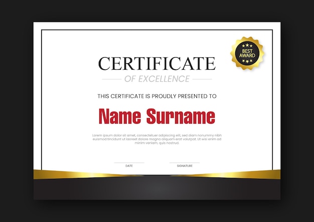 Certificate Of Excellence Vector Template