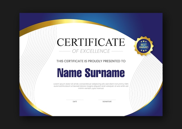 Certificate Of Excellence Vector Template
