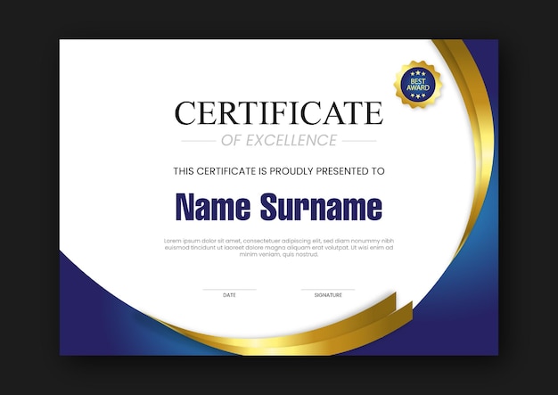 Certificate Of Excellence Vector Template