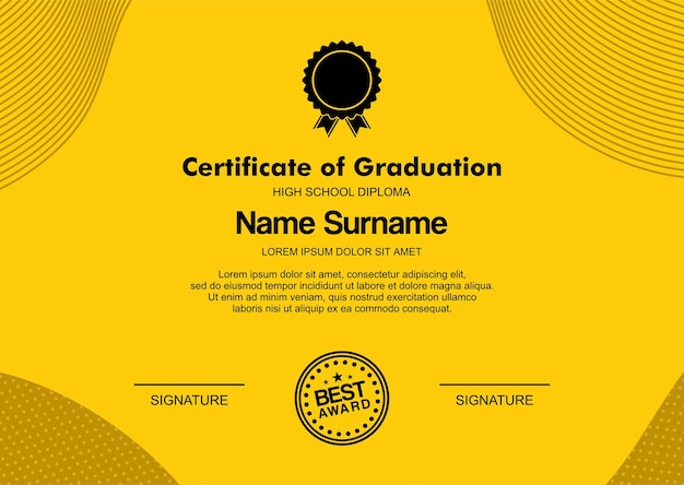 A certificate of graduation with yellow color