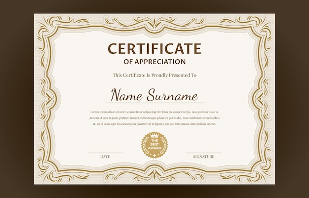 a certificate of honor of attention is shown with a gold frame