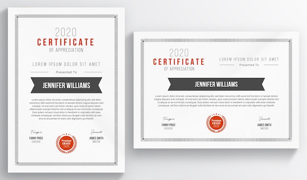 Vector certificate layout with red accents