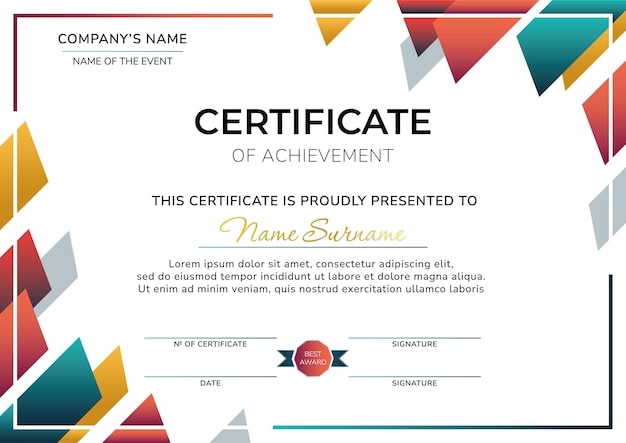 Certificate of achievement sjabloon met modern bedrijfsontwerpconcept Certificate of appreciation for award business recognition diploma online cursussen