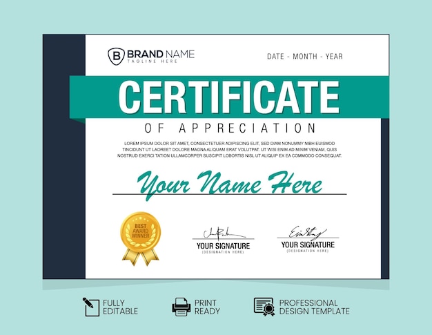 Шаблон сертификата благодарности. шаблон дизайна сертификата достижения
