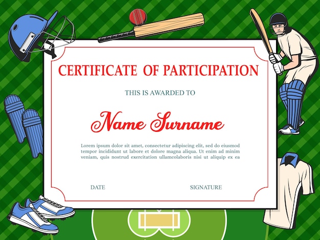 Vector certificate of participation in baseball tournament