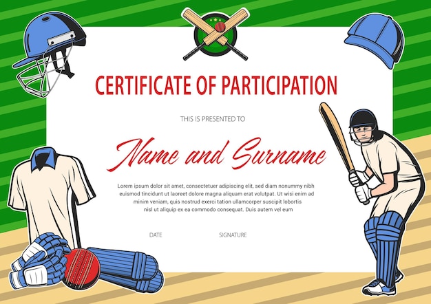 Vector certificate of participation in cricket tournament