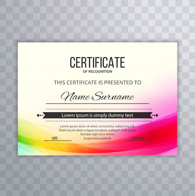 certificate premium template awards diploma colorful wave illustration