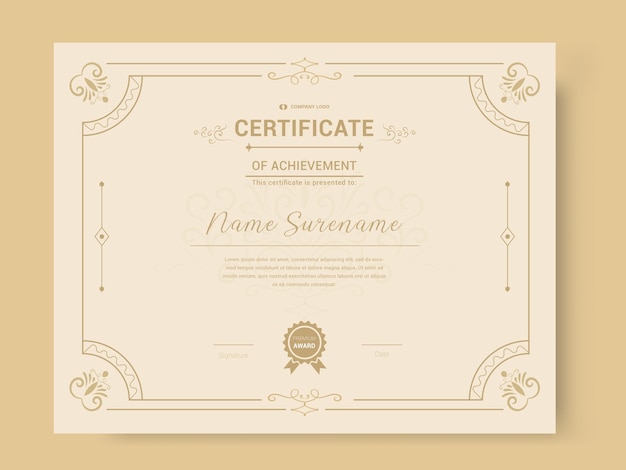 Certificato di riconoscimento vintage frame.