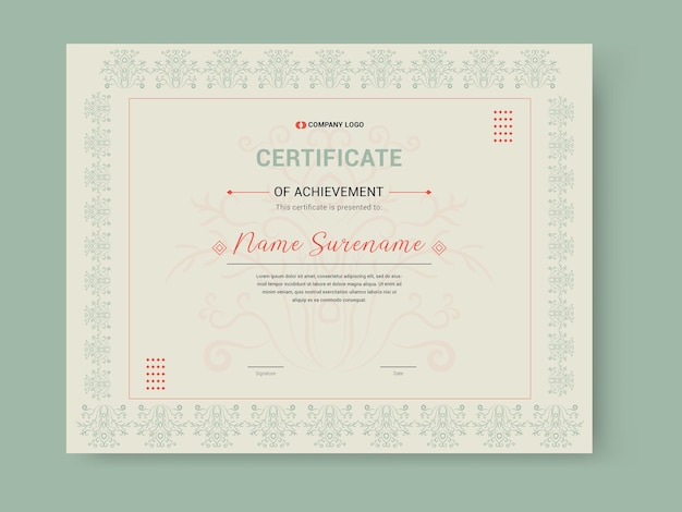 Certificato di riconoscimento vintage frame.