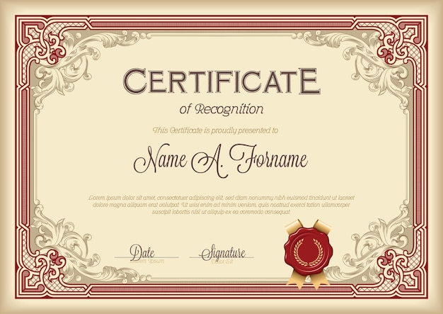 Certificate of Recognition in Vintage Frame