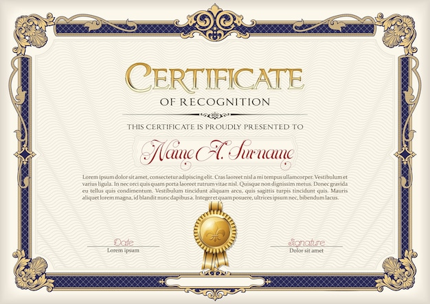 Vector certificate of recognition vintage frame.